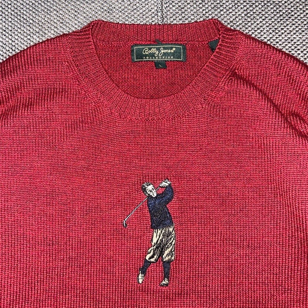 Rare 90s Bobby Jones Red Golf Embroidered 100% Merino Wool Sweater